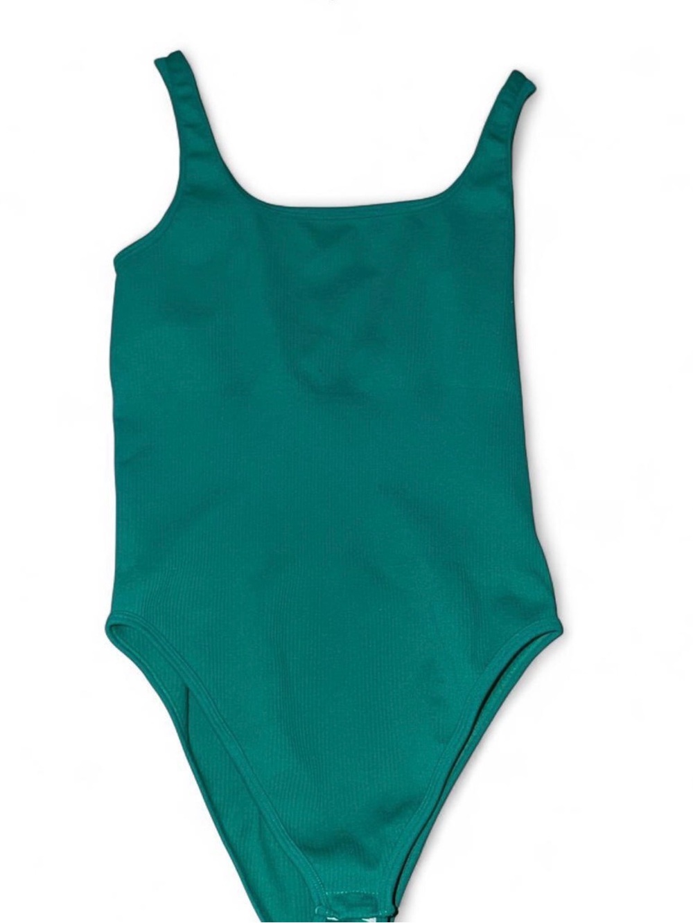 Sleek Ribbed Teal Women's Bodysuit - Classic Square Neck